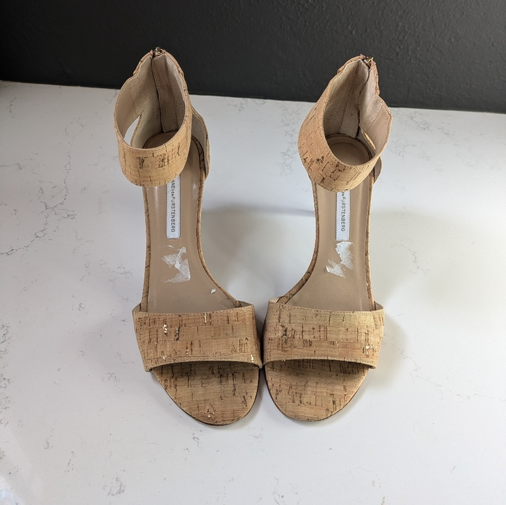 Diane Von Furstenberg Kinder Cork Ankle Strap Heel, Sz 9.5